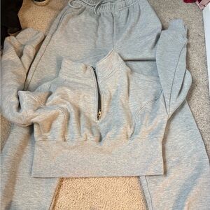 Fashion Nova Light Gray Zip-Up Hoodie runs small